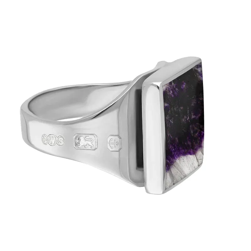 Silver Blue John King's Coronation Hallmark Small Square Ring D