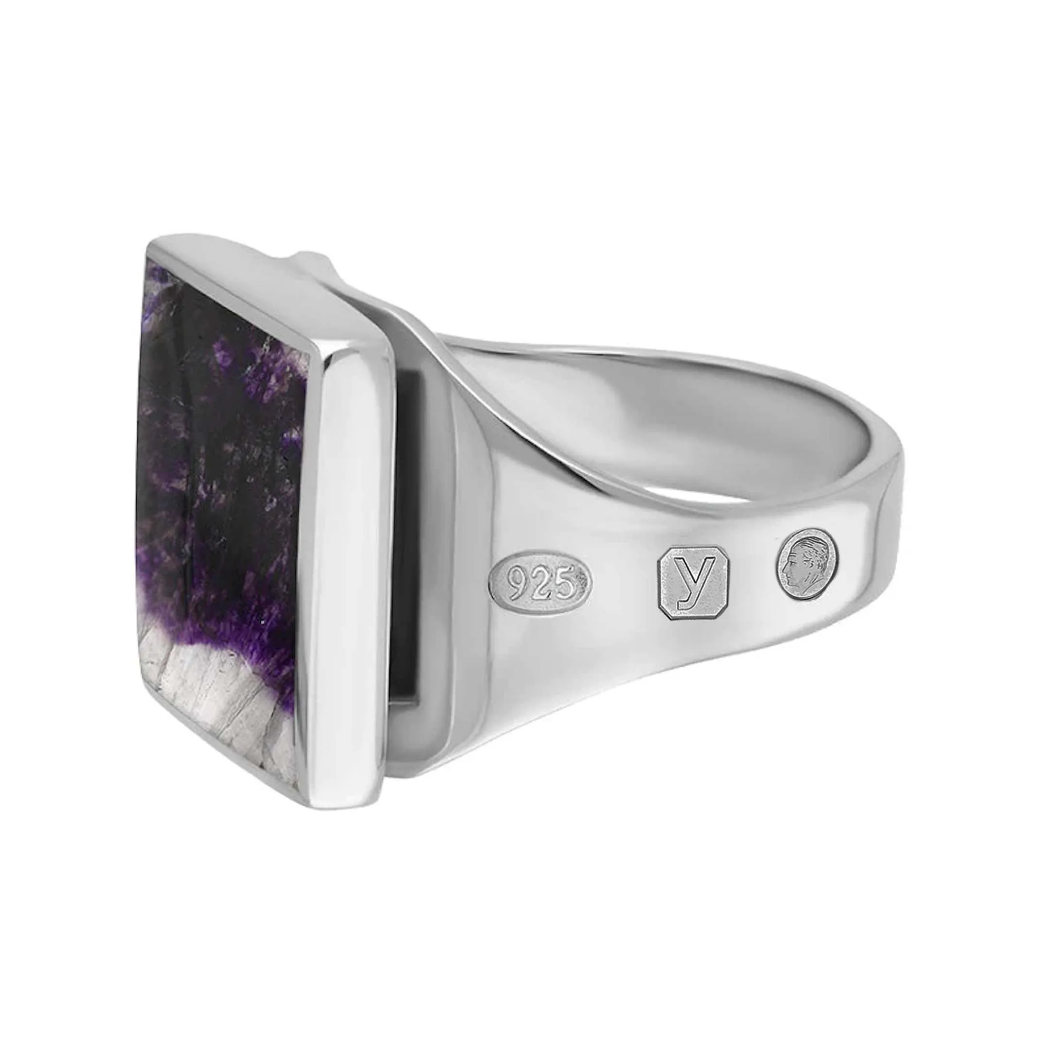 Silver Blue John King's Coronation Hallmark Small Square Ring D