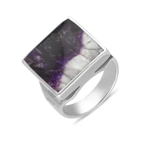 Silver Blue John King's Coronation Hallmark Small Square Ring D
