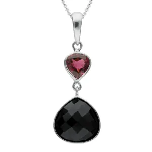Silver Whitby Jet and Pink Tourmaline Faceted Pear Necklace