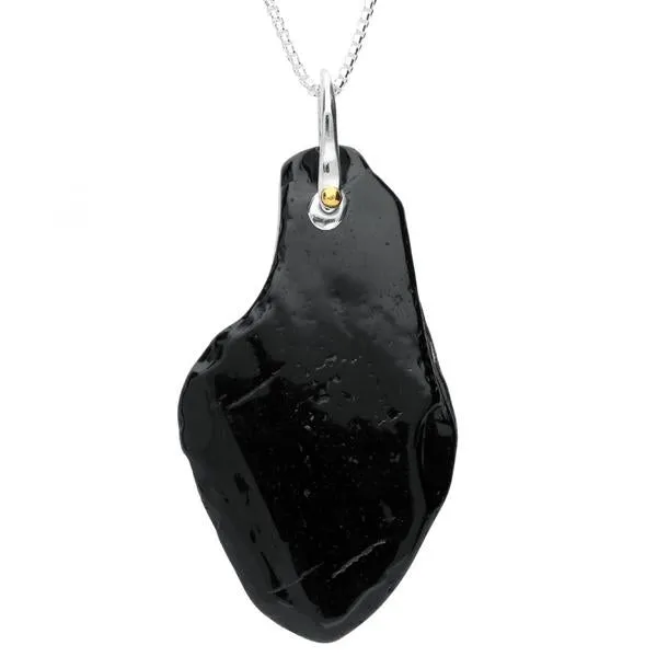 Silver Whitby Jet Rough Polished Horse Shoe Bail Necklace