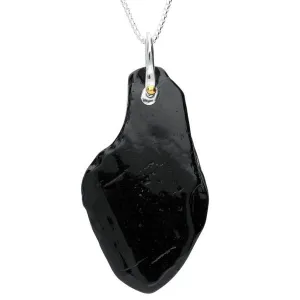 Silver Whitby Jet Rough Polished Horse Shoe Bail Necklace