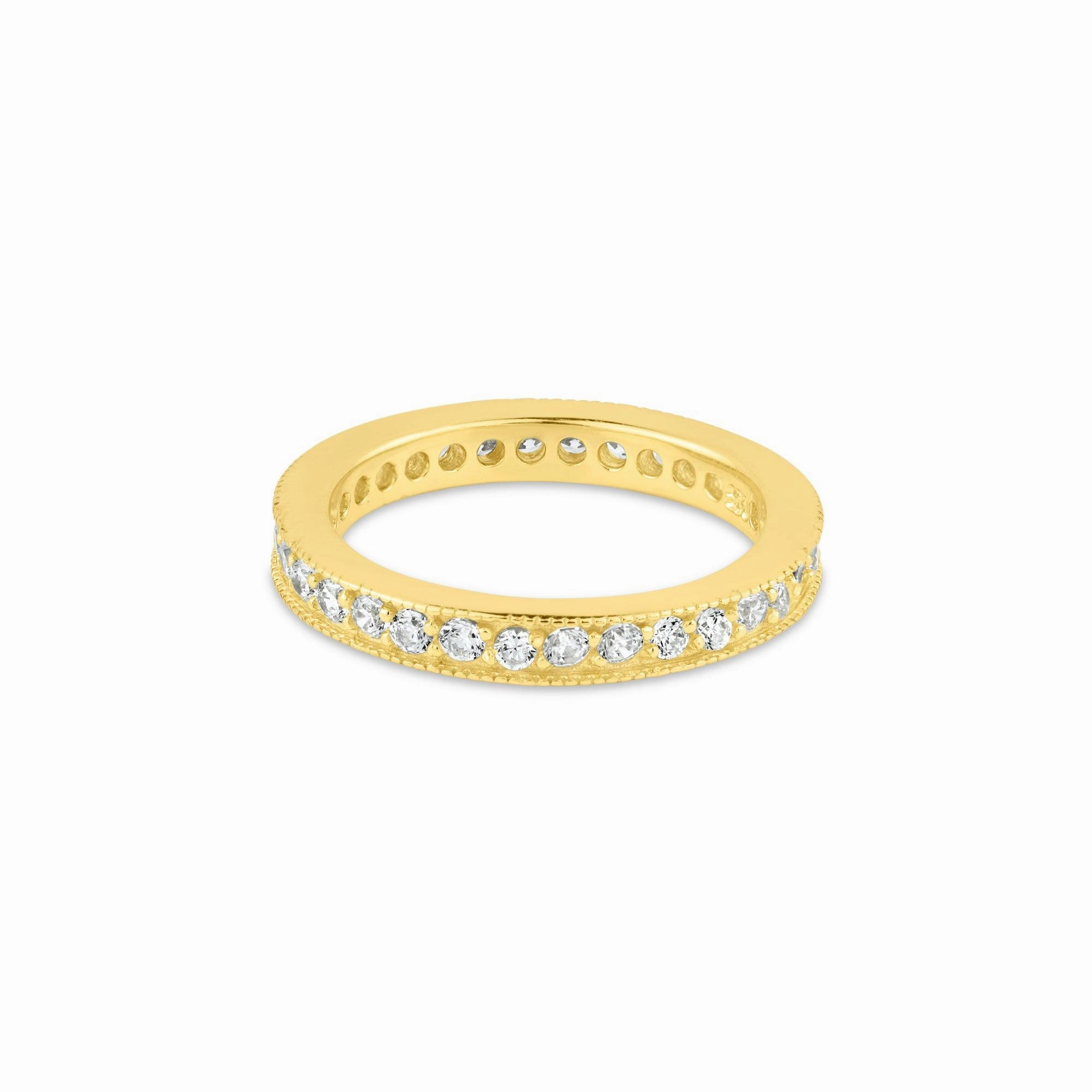 Silver 925 Gold Plated Clear CZ Stackable Eternity Ring - BGR00375