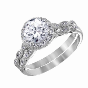 Silver 925 Nickel Free Rhodium Plated Round Halo CZ Bridal Ring - BGR01005