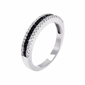 Silver 925 Rhodium and Black Rhodium Plated Half Micro Pave Black and Clear CZ Ring - ACR00059