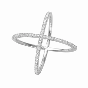 Silver 925 Rhodium Plated 4 Way CZ Cross Ring - GMR00039
