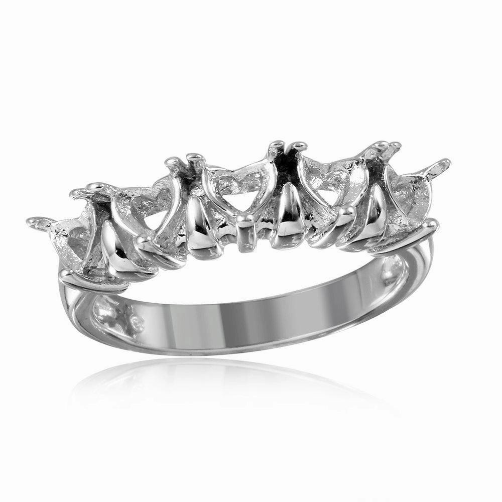 Silver 925 Rhodium Plated 5 Hearts Mounting Ring - BGR00494
