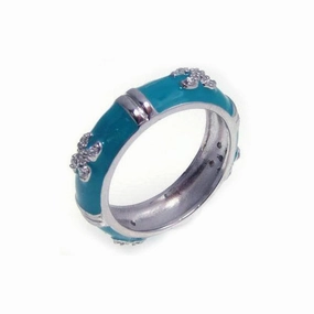 Silver 925 Rhodium Plated Aqua Enamel CZ Eternity Ring - STR00541