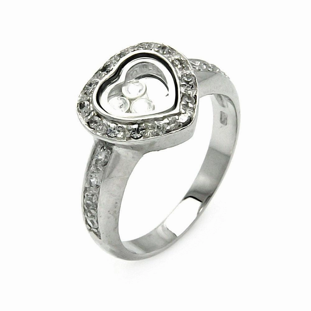Silver 925 Rhodium Plated Black Outlined Heart CZ Ring - STR00002