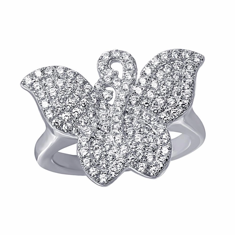 Silver 925 Rhodium Plated Butterfly Covered With CZ - ACR00047