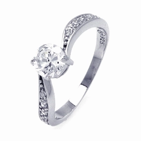 Silver 925 Rhodium Plated Channel Set CZ Wave Ring - STR00780