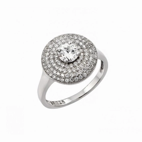 Silver 925 Rhodium Plated Circle Center Micro Pave CZ Ring - STR00942