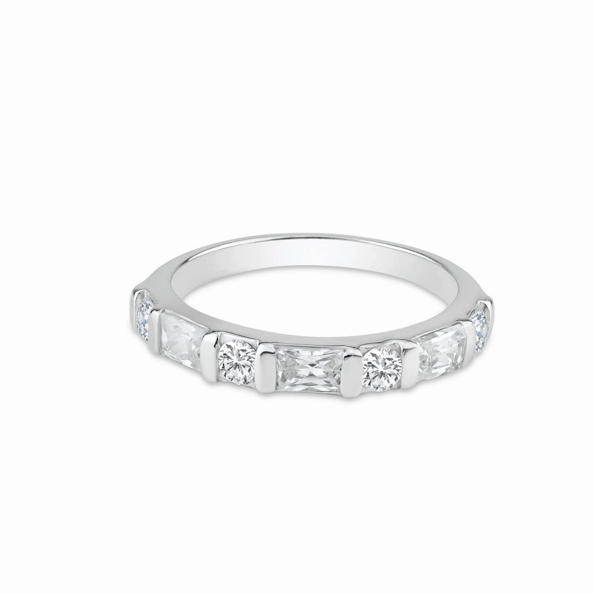 Silver 925 Rhodium Plated Clear Baguette CZ Ring - STR00785