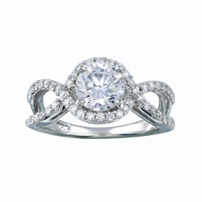 Silver 925 Rhodium Plated Clear Center CZ Intertwining Ring - STR00645