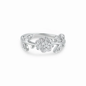 Silver 925 Rhodium Plated Clear CZ Flower Ring - BGR00047