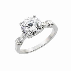 Silver 925 Rhodium Plated Clear Round Center CZ Bridal Engagement Ring - BGR00890
