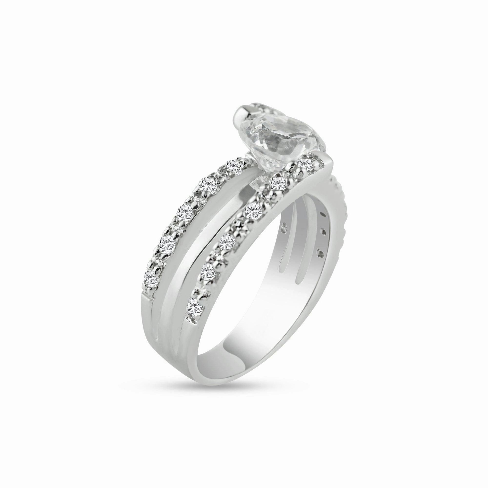 Silver 925 Rhodium Plated Clear Round Center CZ Intertwining Ring - AAR0066