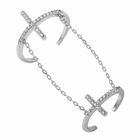 Silver 925 Rhodium Plated Cross Slave Ring - BGR00952