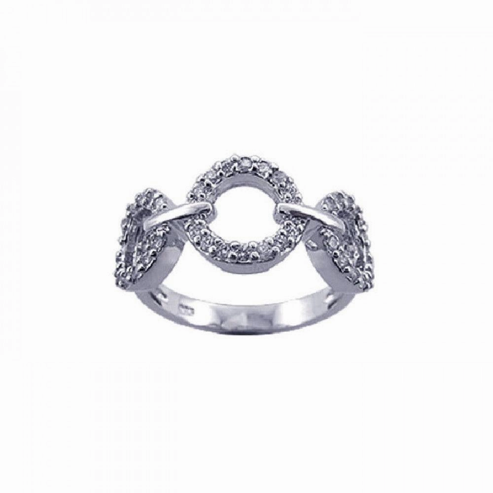 Silver 925 Rhodium Plated CZ 3 Open Circle Ring - STR00602