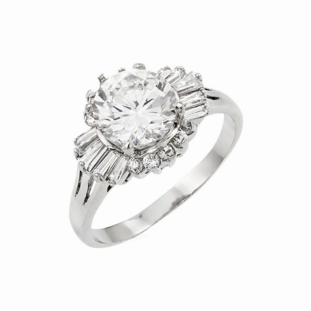 Silver 925 Rhodium Plated CZ Baguette Ring - BGR00921