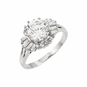 Silver 925 Rhodium Plated CZ Baguette Ring - BGR00921