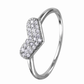 Silver 925 Rhodium Plated CZ Encrusted Heart Ring - BGR01034