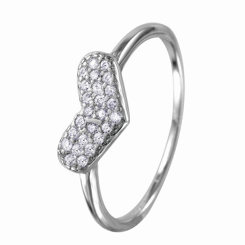 Silver 925 Rhodium Plated CZ Encrusted Heart Ring - BGR01034