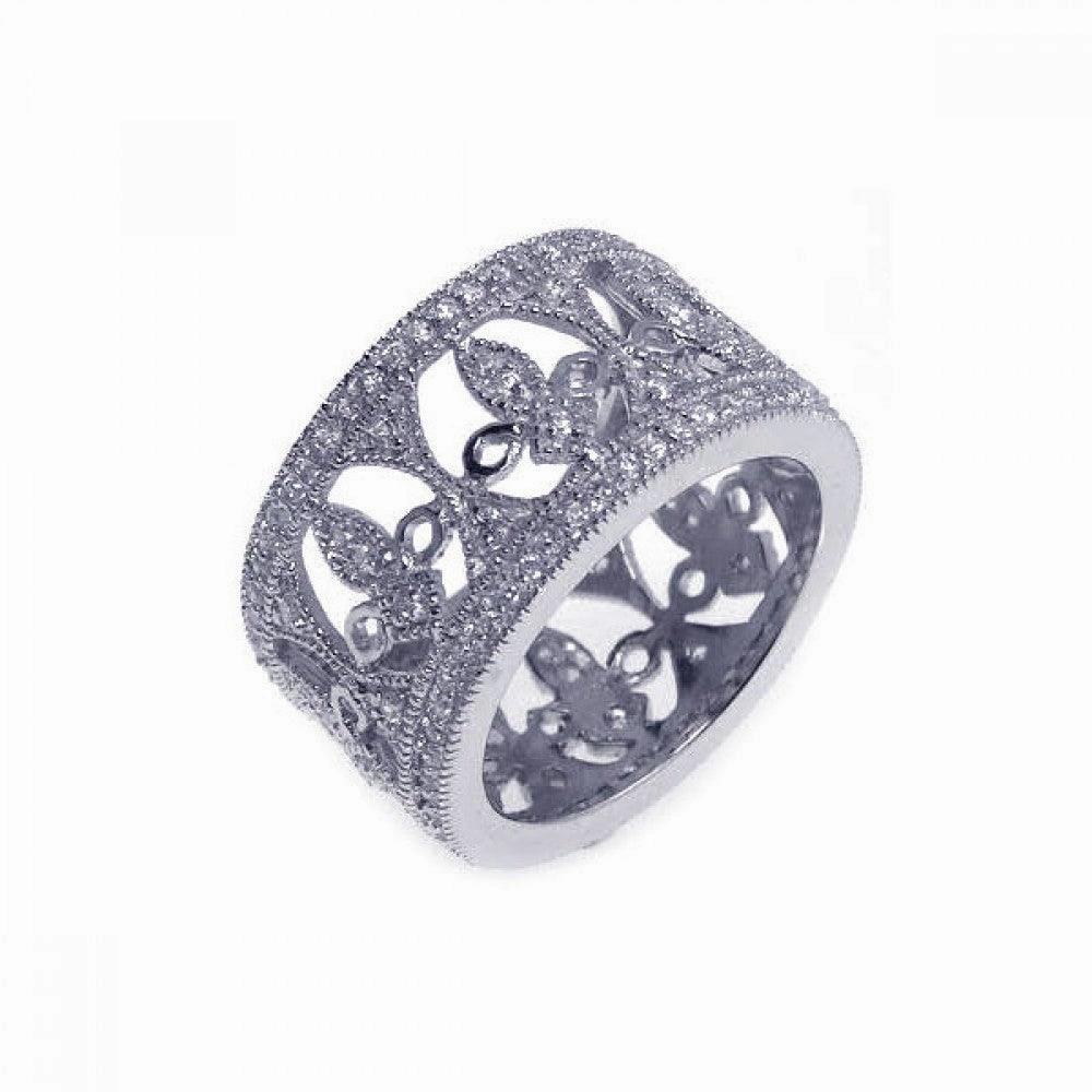 Silver 925 Rhodium Plated CZ Fleur De Lis Eternity Ring - STR00552