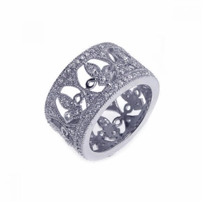 Silver 925 Rhodium Plated CZ Fleur De Lis Eternity Ring - STR00552