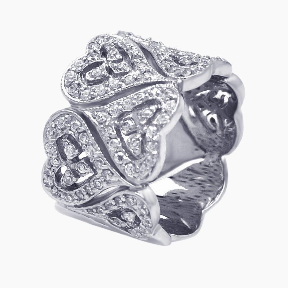 Silver 925 Rhodium Plated CZ Heart Wrap Eternity Ring - AAR0043