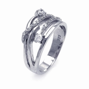 Silver 925 Rhodium Plated CZ Intertwined Ring - STR00511