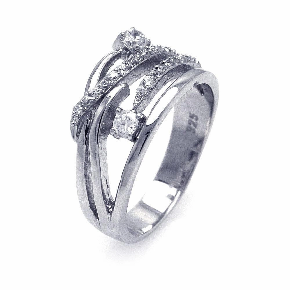 Silver 925 Rhodium Plated CZ Intertwined Ring - STR00511
