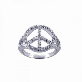 Silver 925 Rhodium Plated CZ Peace Sign Ring - STR00595