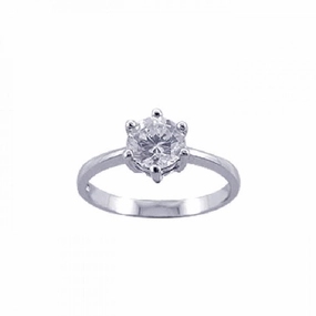 Silver 925 Rhodium Plated CZ Solitaire Ring - STR00598