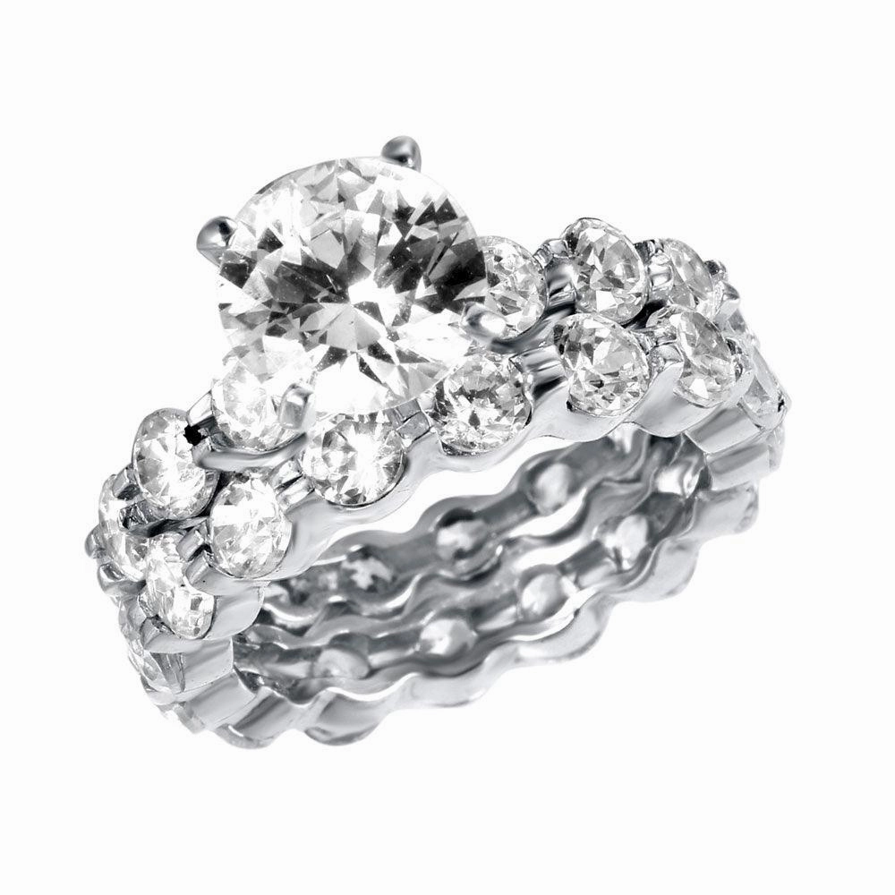 Silver 925 Rhodium Plated CZ Stackable Engagement Ring Set - STR00198