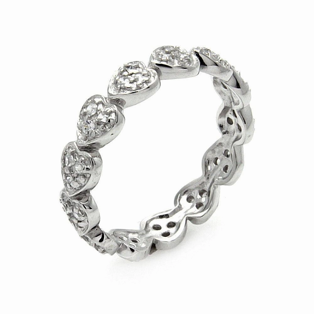 Silver 925 Rhodium Plated CZ Stackable Eternity Heart Ring - STR00254
