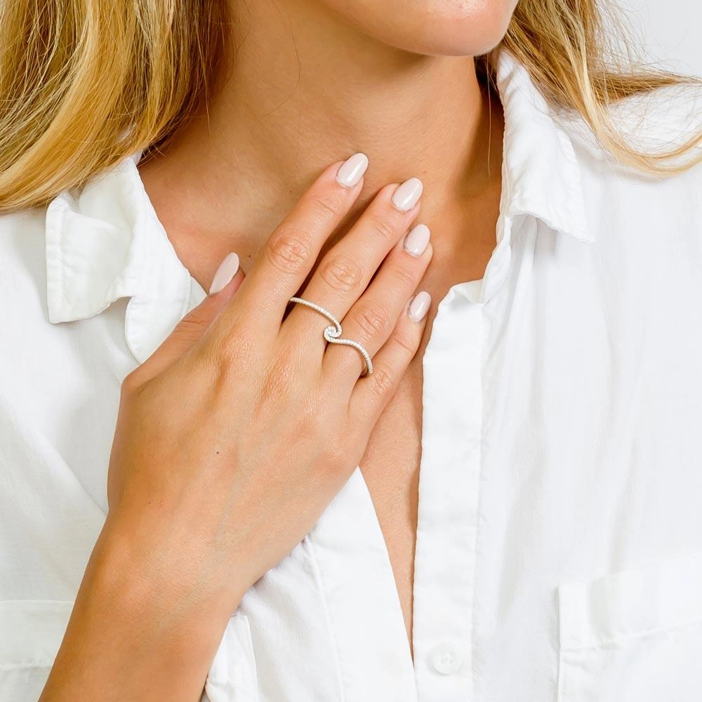 Silver 925 Rhodium Plated CZ Two-Finger Ring - GMR00062