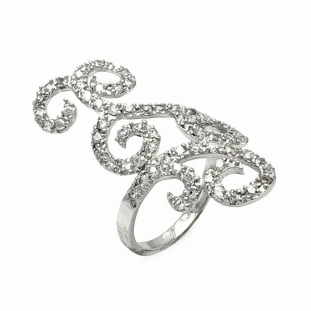 Silver 925 Rhodium Plated CZ Wave Ring - STR00225