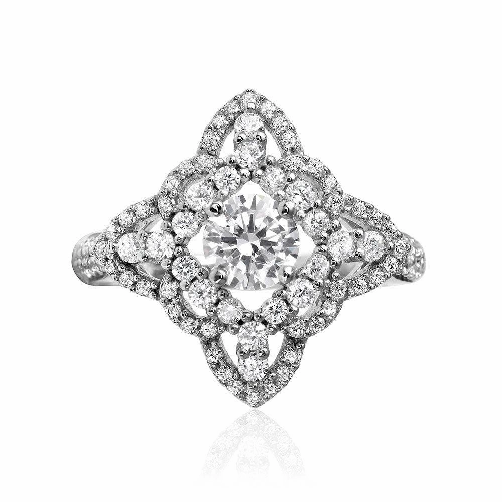Silver 925 Rhodium Plated Diamond Shape Design Ring Encrusted with CZ Stones - GMR00087