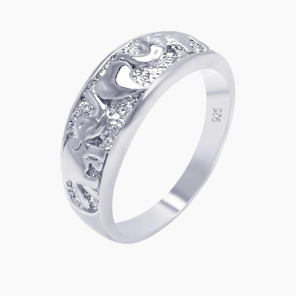 Silver 925 Rhodium Plated Elephant Heart Ring - AAR0023