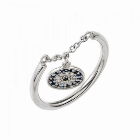 Silver 925 Rhodium Plated Evil Eye Link Ring - STR01014