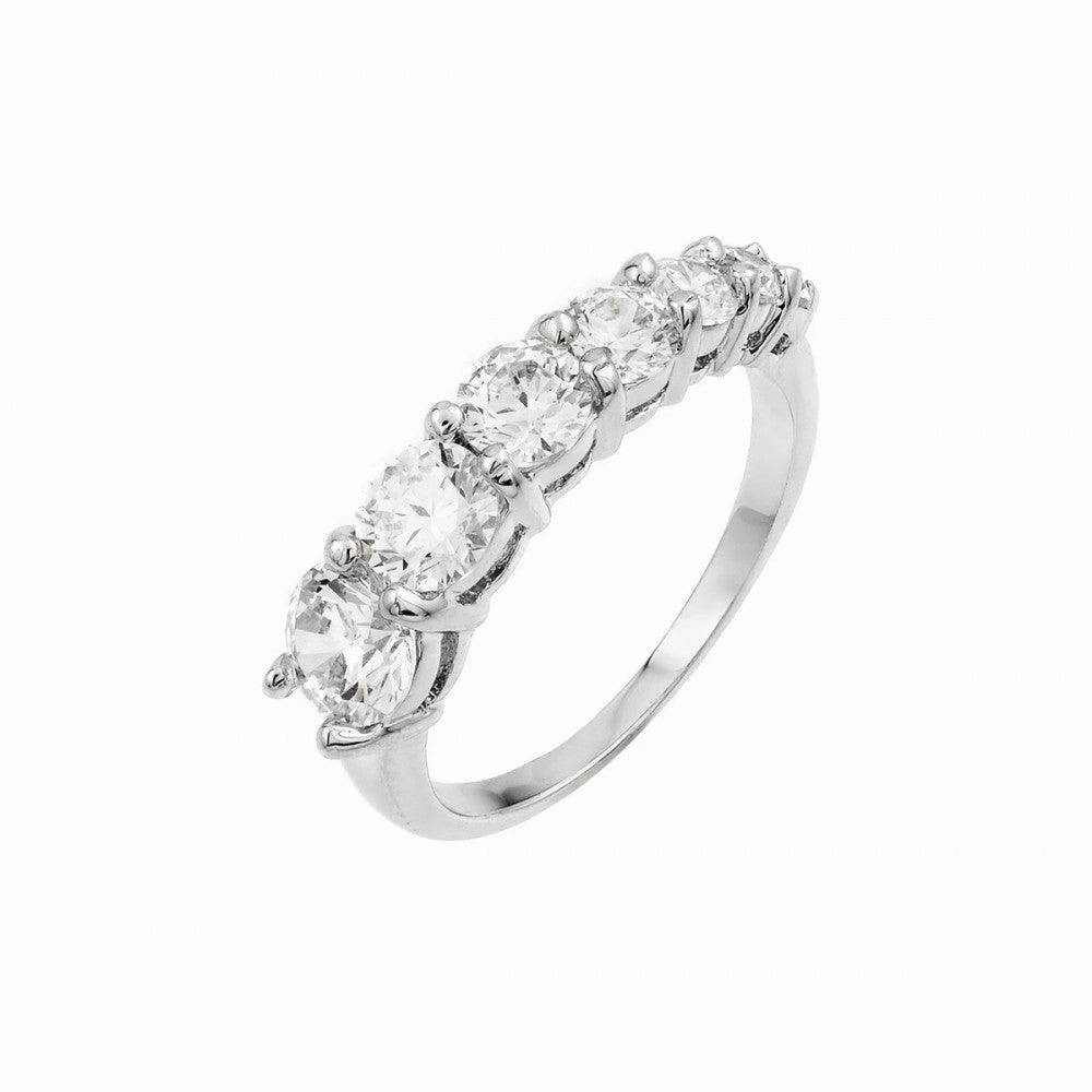 Silver 925 Rhodium Plated Graduated CZ Ring - BGR00859
