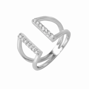 Silver 925 Rhodium Plated huggie hoop Cuffed V-Shaped CZ Ring - GMR00044