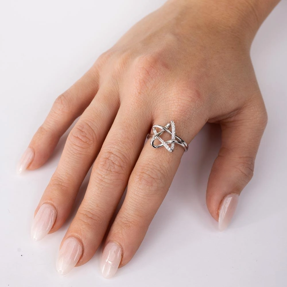 Silver 925 Rhodium Plated Intertwined Star with CZ - GMR00136