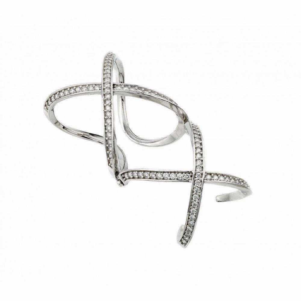 Silver 925 Rhodium Plated Knuckle Extension CZ X X Ring - GMR00032RH
