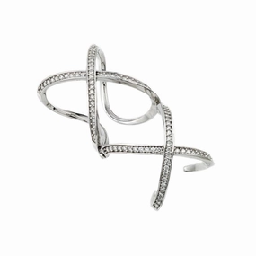 Silver 925 Rhodium Plated Knuckle Extension CZ X X Ring - GMR00032RH