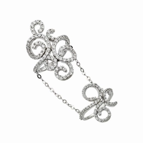 Silver 925 Rhodium Plated Knuckle Slave Ring Link Wavy Swirl Curve Ring - GMR00033