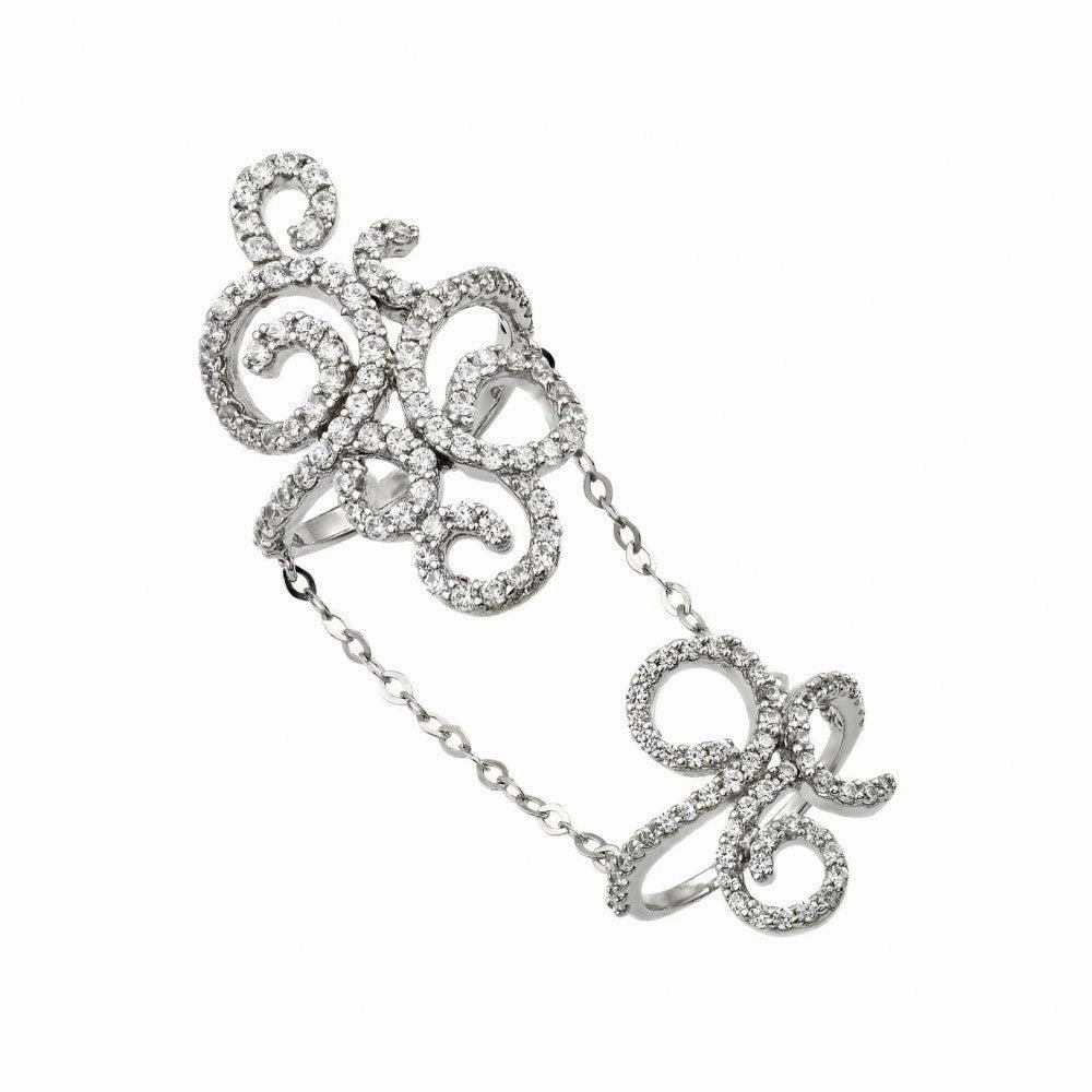 Silver 925 Rhodium Plated Knuckle Slave Ring Link Wavy Swirl Curve Ring - GMR00033