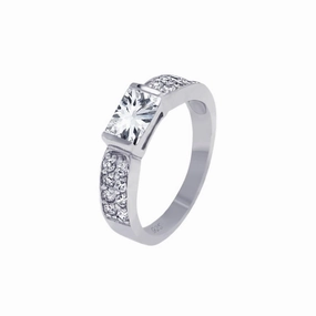 Silver 925 Rhodium Plated Lavender Rectangular Center Pave CZ Ring - AAR0002LAV