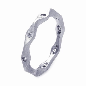 Silver 925 Rhodium Plated Matte Finish Clear CZ Stackable Eternity Ring - STR00880